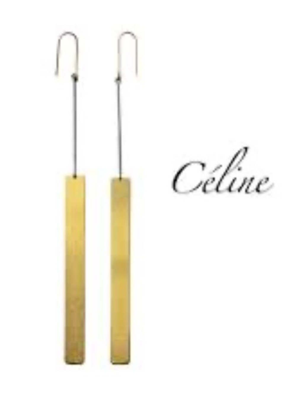 Celine Gold Long Rectangular Drop Earrings - Picture 3 of 8
